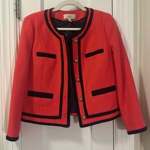 J.Crew Hot Pink/Navy Trim Wool Lined Jacket with Gold Buttons